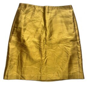 VTG J. Crew Silk Wool Blend Yellow Skirt Metallic Size 8P